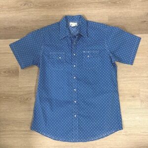 Wrangler Wrancher Shirt Mens XLT Blue Diamond Pearl Snap Western MTW1367